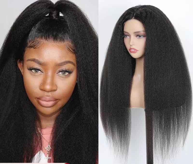 Kinky Straight Lace Front Wigs Human Hair Transparent Lace Frontal Wigs Human Hair Natural Color 16-36 inch