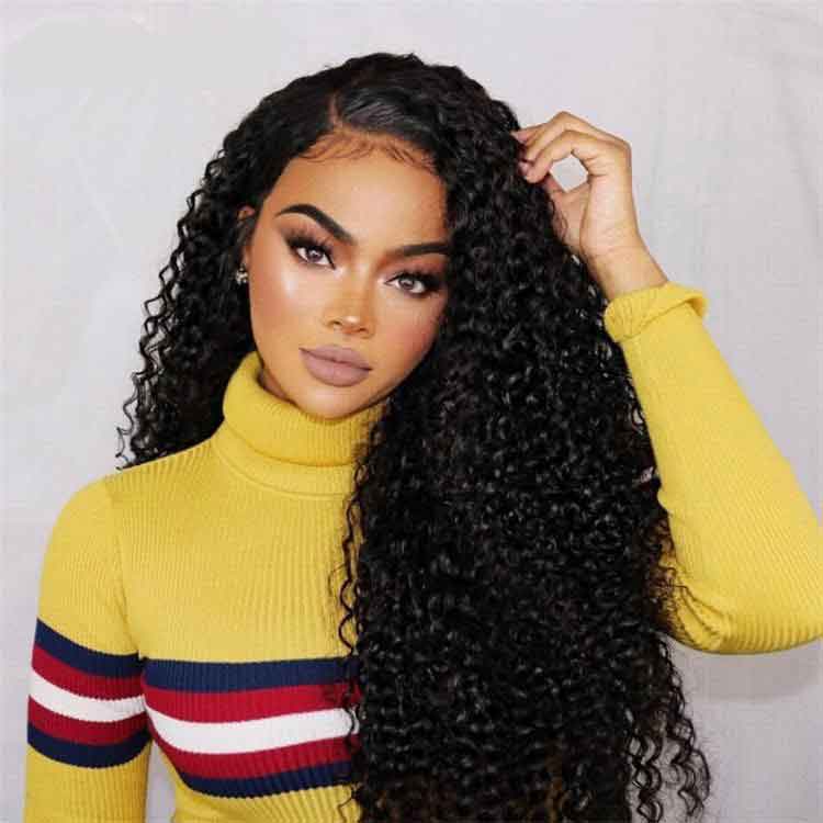 Jerry Curly Lace Front Wigs Human Hair Transparent Lace Frontal Wigs Human Hair Natural Color 16-36 inch