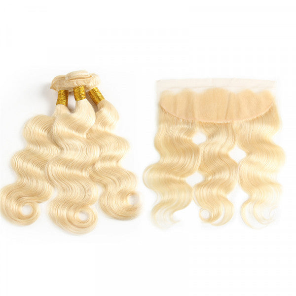 613 Body WaveWith 3 Bundles Blonde Human Hair Weaves