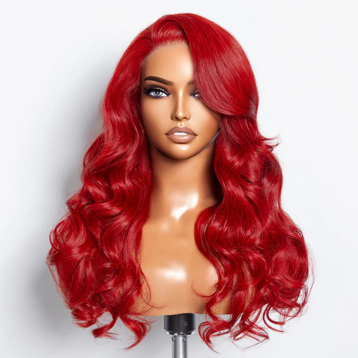 #Red  Color Transparent Lace Body Wave Wig 200% Density 100% Human Hair