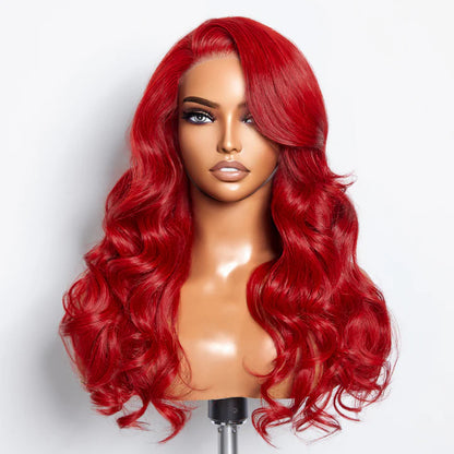 #Red  Color Transparent Lace Body Wave Wig 200% Density 100% Human Hair