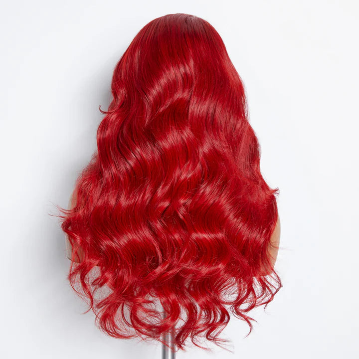 #Red  Color Transparent Lace Body Wave Wig 200% Density 100% Human Hair