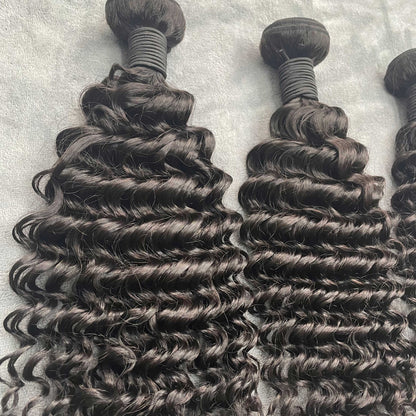 Natural Black Color Deep Wave Bundles 100% Unprocessed Raw Hair