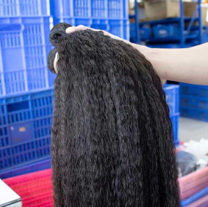 Natural Black Color Kinky Straight Bundles 100% Unprocessed Hair