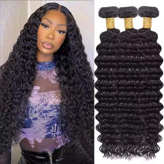 Human Hair Bundles Loose Deep Wave Bundles Natural Black Color 100% Unprocessed Hair