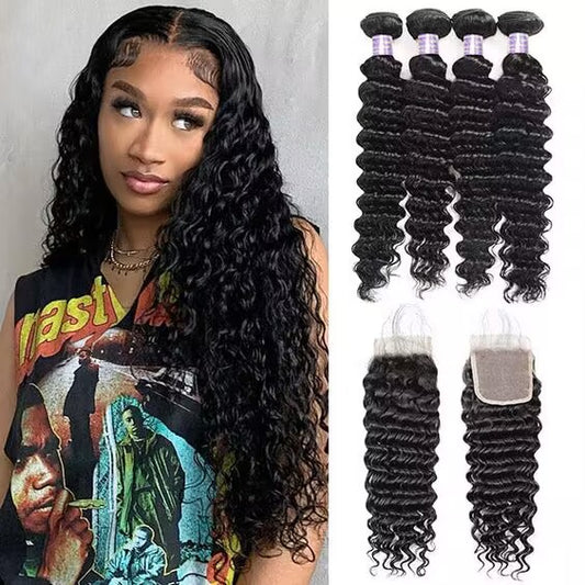 Natural Color Deep Wave Human Hair Bundles