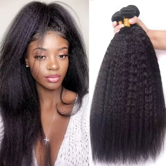 Natural Black Color Kinky Straight Bundles 100% Unprocessed Hair