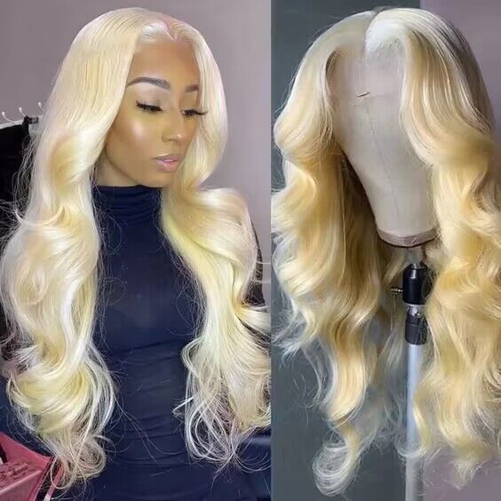 Pre-Plucked  #613 Color Transparent Lace Body Wave  Wig 200% Density 100% Human Hair