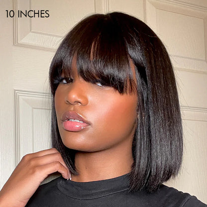 Short Bob Wig For Woman Bob Wig With Bangs Straight Hair Natural Color