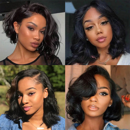 Natural Color Body Wave Short Bob Lace Front Wigs 180% Density