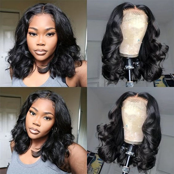 Natural Color Body Wave Short Bob Lace Front Wigs 180% Density