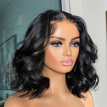 Natural Color Body Wave Short Bob Lace Front Wigs 180% Density