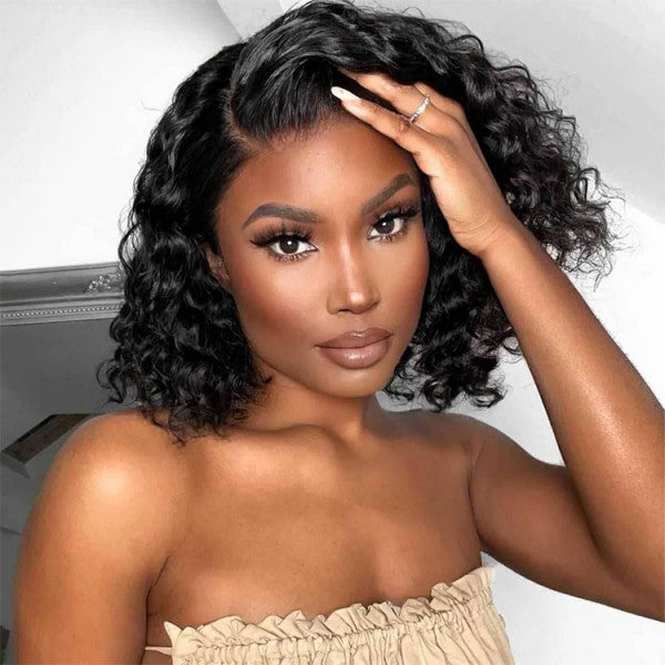 Water Wave Short Human Hair Bob Lace Front Wigs